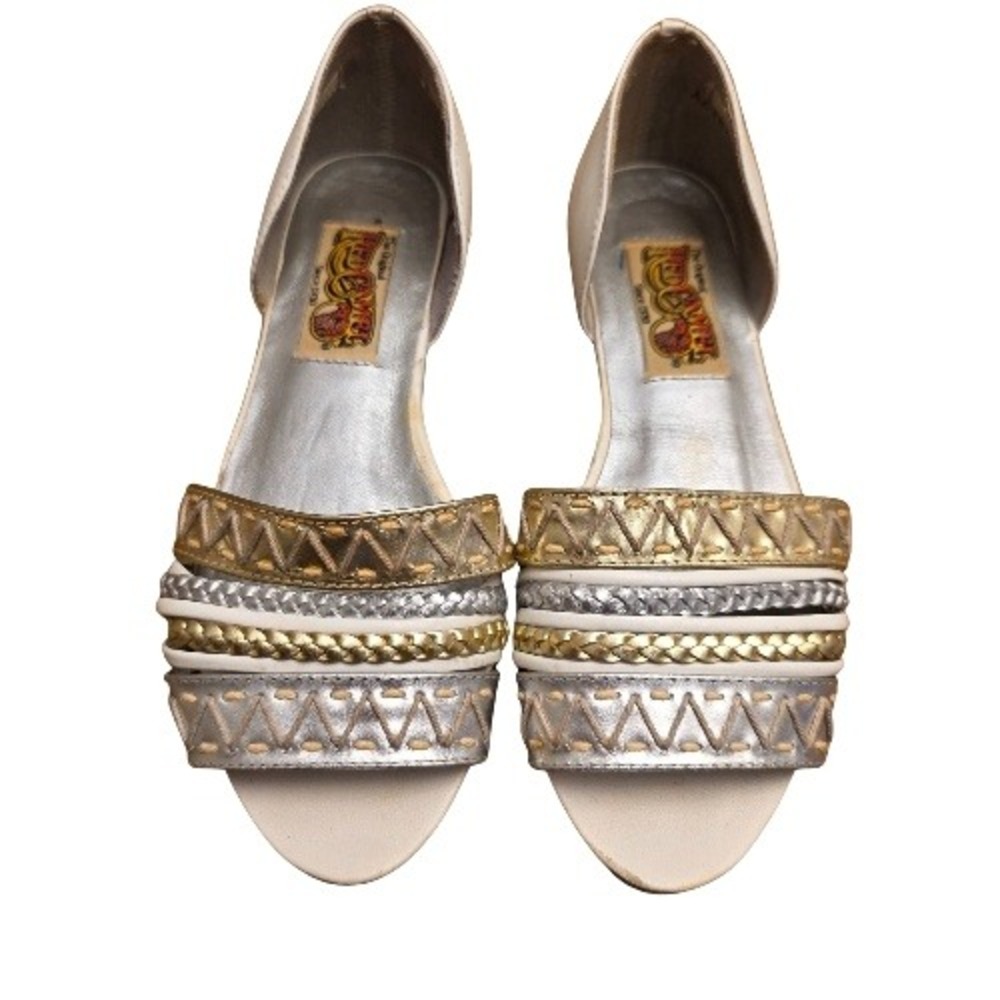 Vintage Red Camel White Gold Silver Strappy Embellished Sandals 80s  sz 5 Rare‎